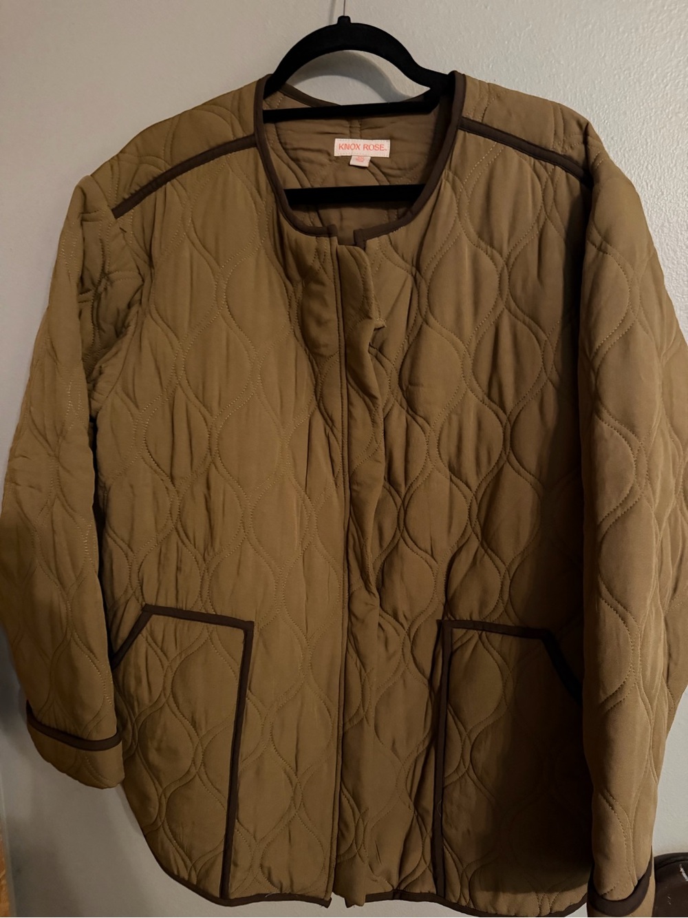 Knox Rose Quilted Tan Jacket with Dark Brown Trim